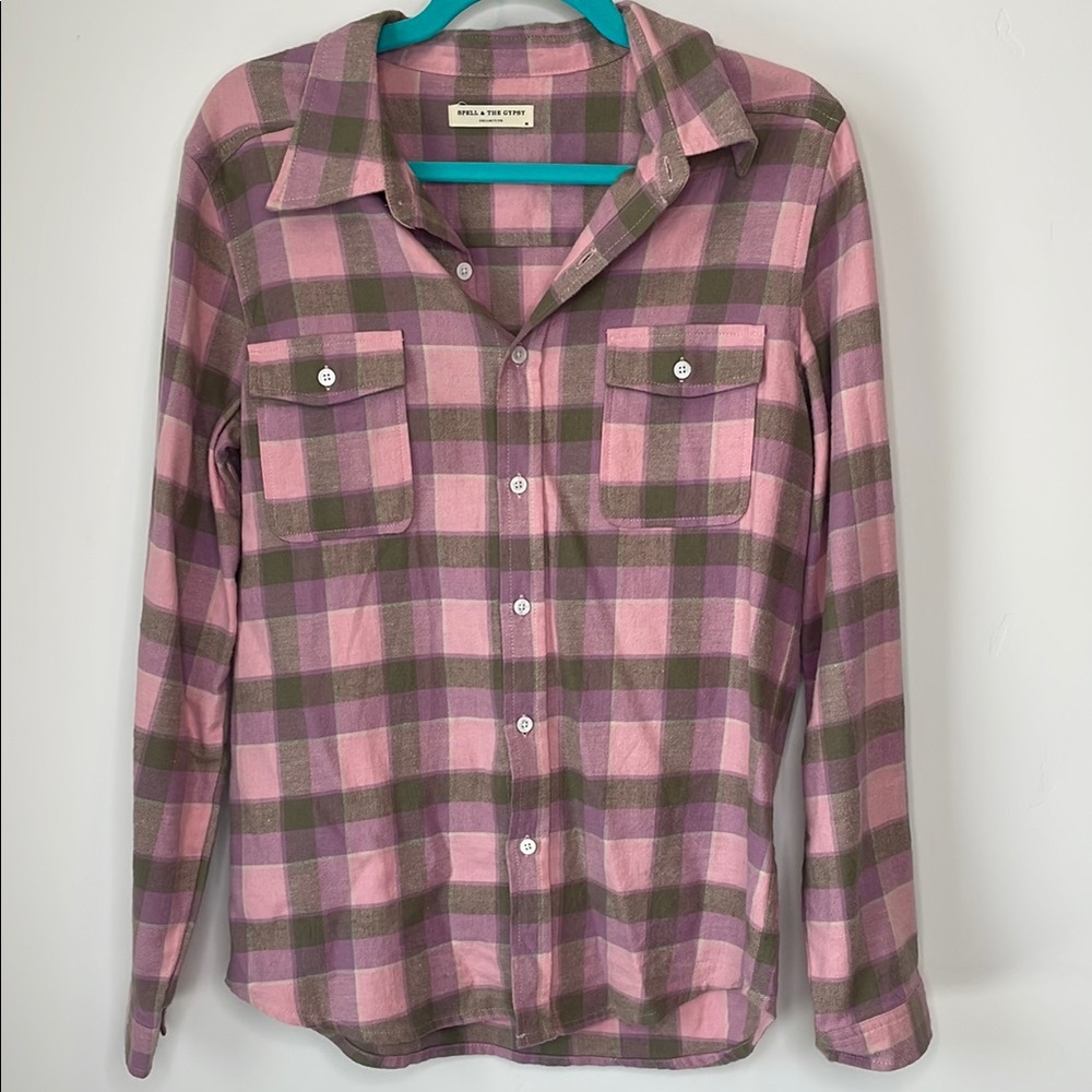 Spell Pink and Green Plaid Button Down Shirt